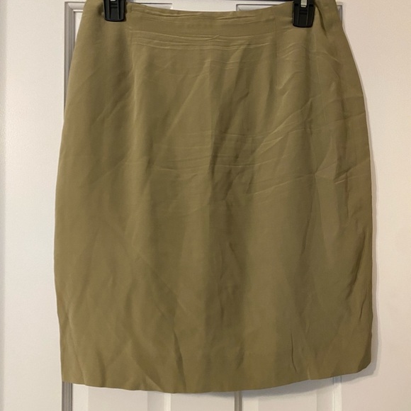 Vintage ‘60s 100% Silk Green Tan Pencil Midi Skirt Size 10 EUC Italian Style - Picture 1 of 4